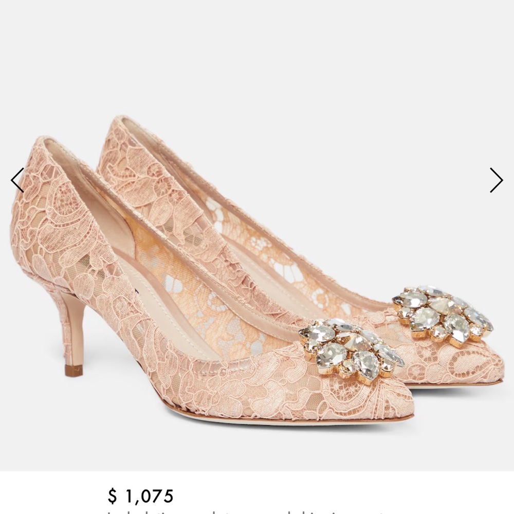 Dolce & Gabbana Bellucci  Beige Lace Heels with Crystal Embellishments